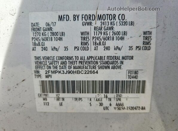 2FMPK3J90HBC22664 2017 FORD EDGE Белый Вид подкапотного пространства