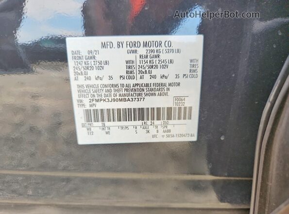 2FMPK3J90MBA37377 2021 FORD EDGE Gray Vista de la etiqueta del VIN