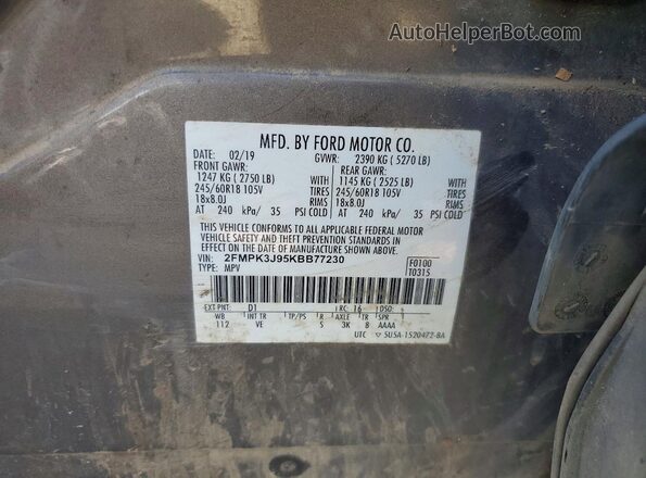 2FMPK3J95KBB77230 2019 FORD EDGE Gray Engine compartment view