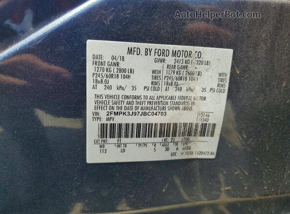 2FMPK3J97JBC04703 2018 FORD EDGE Blue Вид наклейки з VIN-кодом