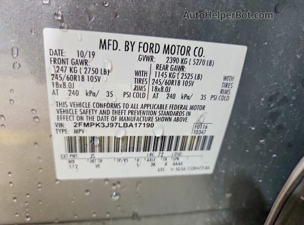 2FMPK3J97LBA17190 2020 FORD EDGE Silver VIN կոդի պիտակի տեսք