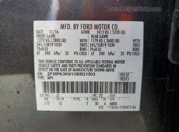 2FMPK3K91GBB21503 2016 FORD EDGE Серый Вид наклейки с VIN-кодом