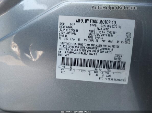 2FMPK3K91LBA56713 2020 FORD EDGE Silver Вид підкапотного простору