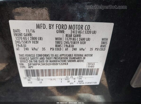 2FMPK3K92HBB12293 2017 FORD EDGE Black Engine compartment view