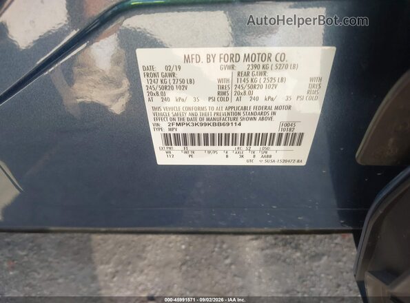 2FMPK3K99KBB69114 2019 FORD EDGE Blue ძრავის განყოფილების ხედი