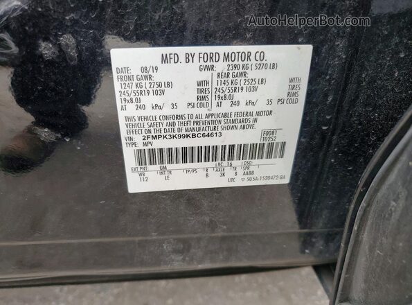 2FMPK3K99KBC64613 2019 FORD EDGE Black Vista de la etiqueta del VIN