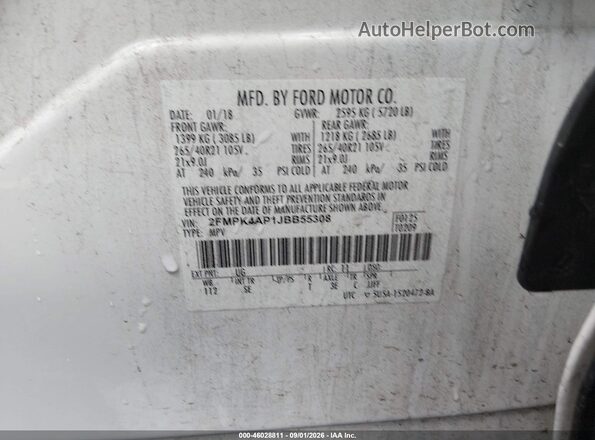 2FMPK4AP1JBB55308 2018 FORD EDGE White Engine compartment view
