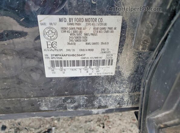 2FMPK4APXHBC56437 2017 FORD EDGE Black VIN sticker view