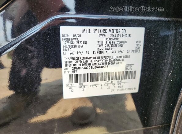 2FMPK4G91LBA68536 2020 FORD EDGE Black Панорамний вид салону 360°