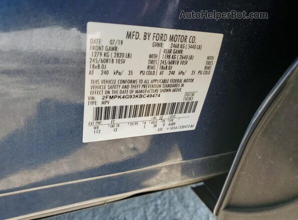 2FMPK4G93KBC49474 2019 FORD EDGE Blue Widok komory silnika