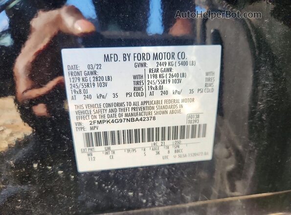 2FMPK4G97NBA42378 2022 FORD EDGE Black ძრავის განყოფილების ხედი