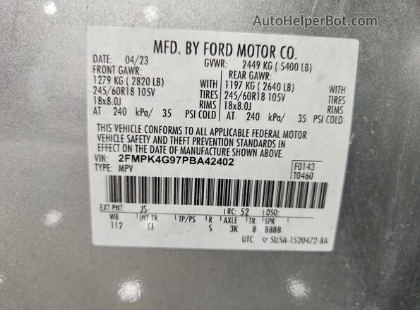 2FMPK4G97PBA42402 2023 FORD EDGE Silver Շարժիչի բաժամունքի տեսք