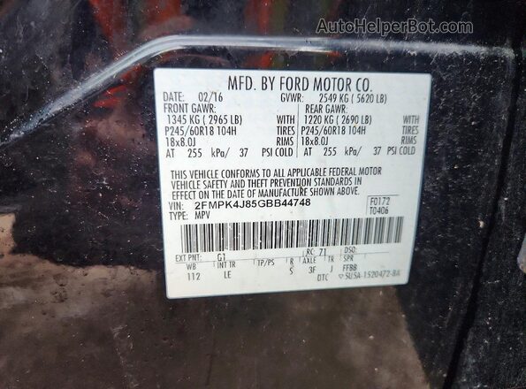 2FMPK4J85GBB44748 2016 FORD EDGE Black Вид підкапотного простору