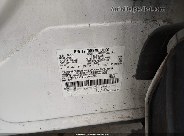 2FMPK4J85HBB01402 2017 FORD EDGE White Widok komory silnika