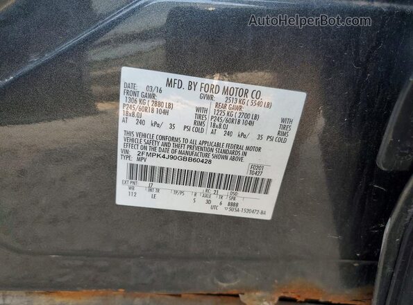 2FMPK4J90GBB60428 2016 FORD EDGE Gray VIN sticker view