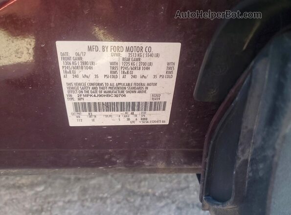 2FMPK4J90HBC30706 2017 FORD EDGE Бордовый Панорамный вид салона 360°