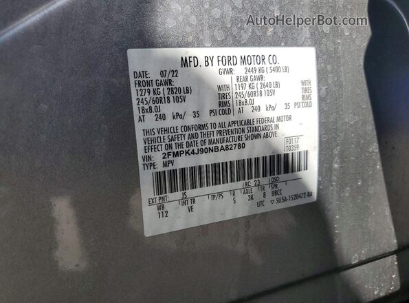 2FMPK4J90NBA82780 2022 FORD EDGE Silver Vista del compartimento del motor