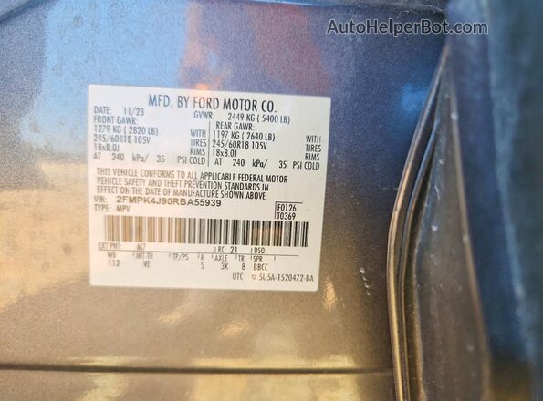 2FMPK4J90RBA55939 2024 FORD EDGE Gray VIN sticker view
