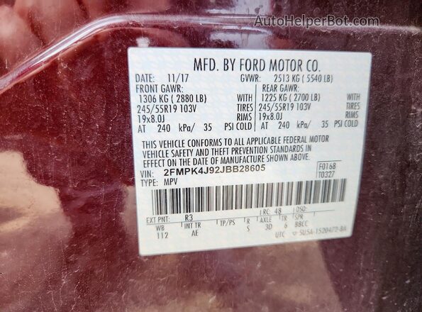 2FMPK4J92JBB28605 2018 FORD EDGE Maroon Սալոնի 360 աստիճան տեսք