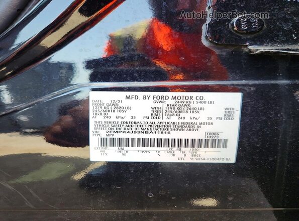 2FMPK4J93NBA11816 2022 FORD EDGE Black Widok naklejki z numerem VIN