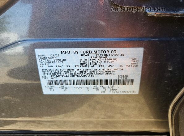 2FMPK4J93PBA39943 2023 FORD EDGE Gray Vista de la etiqueta del VIN