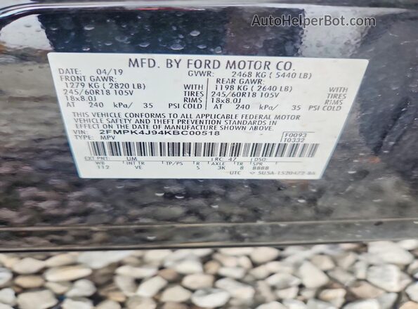2FMPK4J94KBC00518 2019 FORD EDGE Black Widok naklejki z numerem VIN