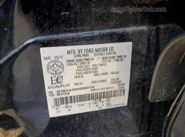 2FMPK4J95HBB85150 2017 FORD EDGE Black Вид наклейки з VIN-кодом