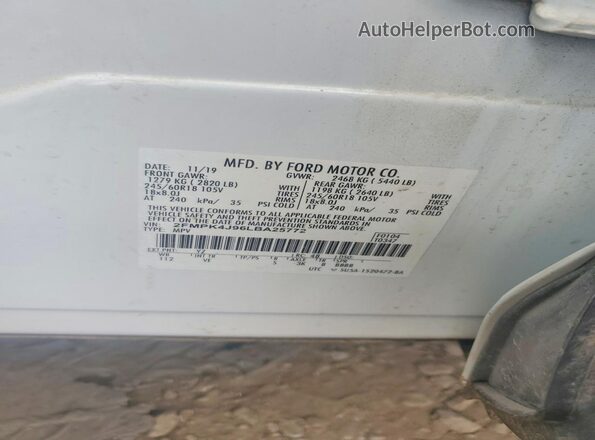 2FMPK4J96LBA25772 2020 FORD EDGE White VIN კოდის სტიკერის ხედი