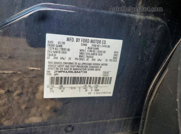 2FMPK4J96LBA47139 2020 FORD EDGE Black VIN կոդի պիտակի տեսք