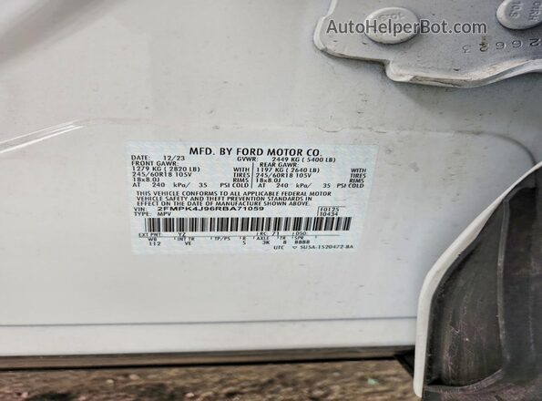 2FMPK4J96RBA71059 2024 FORD EDGE Белый Вид наклейки с VIN-кодом