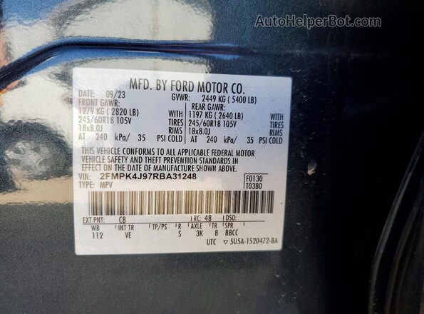 2FMPK4J97RBA31248 2024 FORD EDGE Gray სალონის 360-გრადუსიანი ხედი