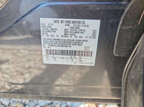 2FMPK4J98JBC00116 2018 FORD EDGE Black VIN կոդի պիտակի տեսք