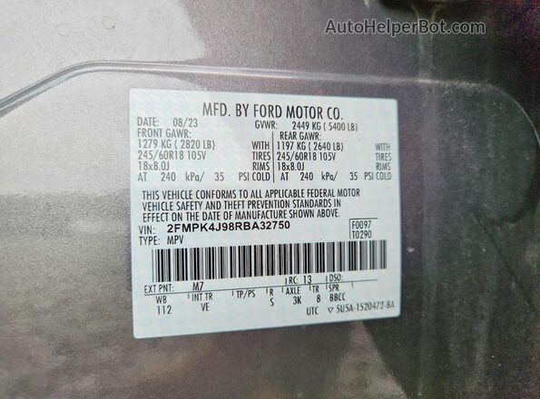 2FMPK4J98RBA32750 2024 FORD EDGE Gray 360 interior view