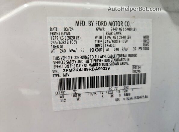 2FMPK4J99RBA99339 2024 FORD EDGE White Vista de la etiqueta del VIN