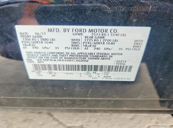 2FMPK4J9XHBC30292 2017 FORD EDGE Black VIN կոդի պիտակի տեսք