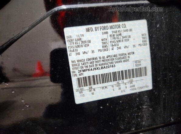 2FMPK4J9XLBA22163 2020 FORD EDGE Черный Вид подкапотного пространства