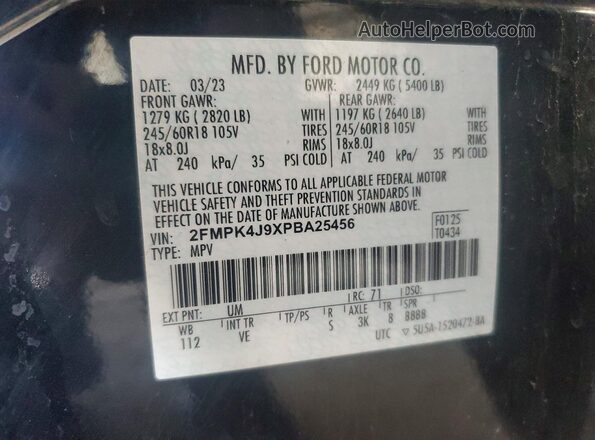 2FMPK4J9XPBA25456 2023 FORD EDGE Black სალონის 360-გრადუსიანი ხედი