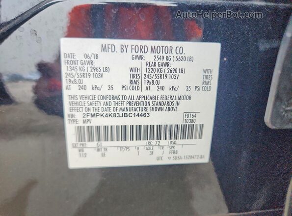 2FMPK4K83JBC14463 2018 FORD EDGE Black VIN sticker view