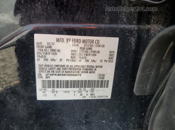 2FMPK4K95HBB69478 2017 FORD EDGE Black Widok naklejki z numerem VIN