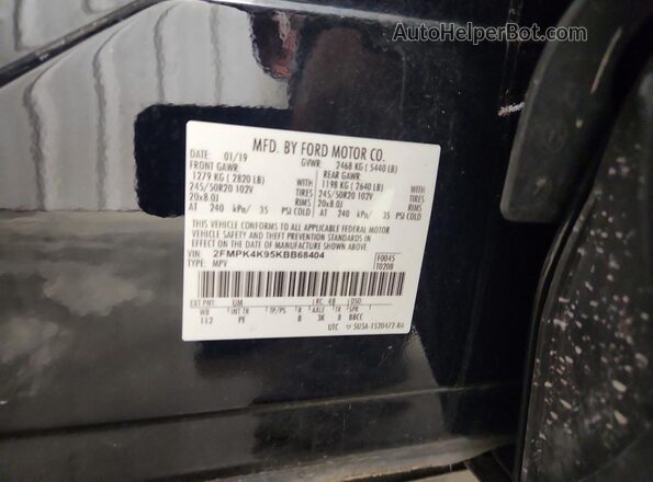 2FMPK4K95KBB68404 2019 FORD EDGE Черный Вид наклейки с VIN-кодом