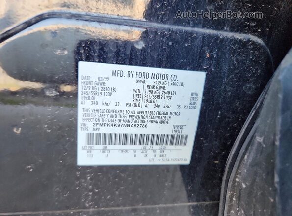 2FMPK4K97NBA52786 2022 FORD EDGE Black VIN կոդի պիտակի տեսք