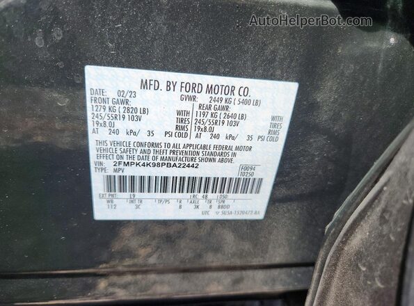 2FMPK4K98PBA22442 2023 FORD EDGE Green Սալոնի 360 աստիճան տեսք