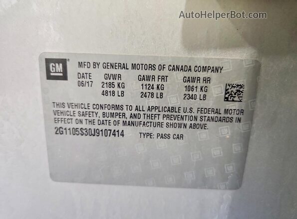2G1105S30J9107414 2018 CHEVROLET IMPALA Серебряный Вид подкапотного пространства