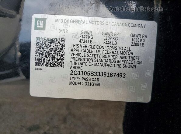 2G1105S33J9167493 2018 CHEVROLET IMPALA Black Вид наклейки з VIN-кодом