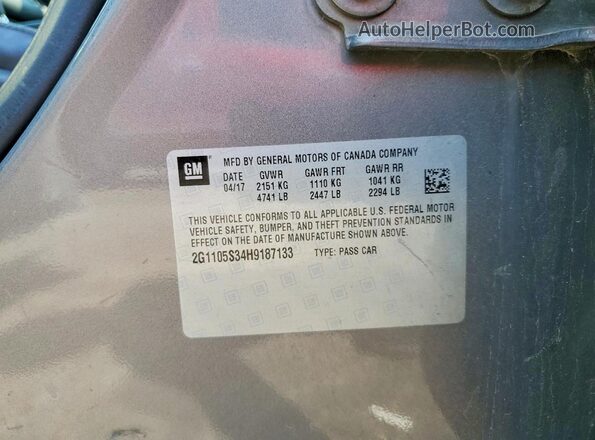 2G1105S34H9187133 2017 CHEVROLET IMPALA Gray Вид підкапотного простору