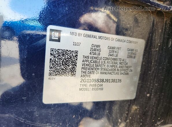 2G1105S38J9138135 2018 CHEVROLET IMPALA Blue Շարժիչի բաժամունքի տեսք