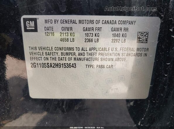 2G1105SA2H9153643 2017 CHEVROLET IMPALA Black Вид підкапотного простору