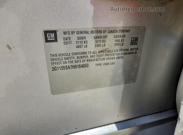 2G1105SA7H9164850 2017 CHEVROLET IMPALA Silver Vista del compartimento del motor