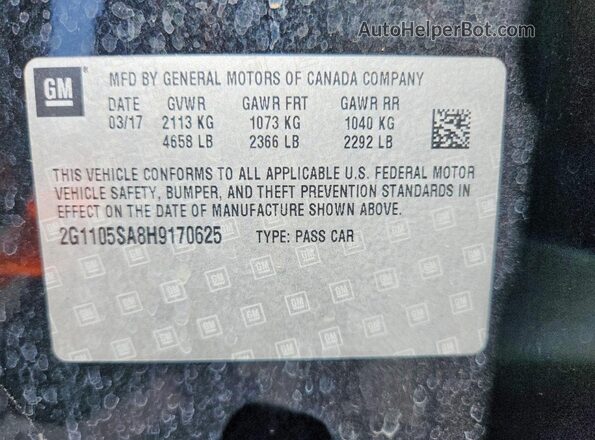 2G1105SA8H9170625 2017 CHEVROLET IMPALA Черный Вид подкапотного пространства