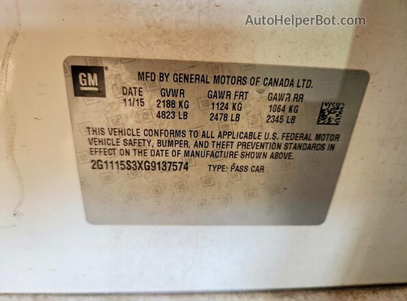 2G1115S3XG9137574 2016 CHEVROLET IMPALA Белый Вид подкапотного пространства